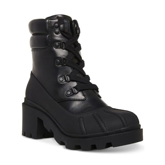 MADDEN GIRL Womens Brown Lug Sole Bubbles Round Toe Block Heel Lace-Up Duck Boots M